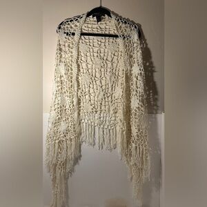 Ashley Stewart Cream Crochet Poncho